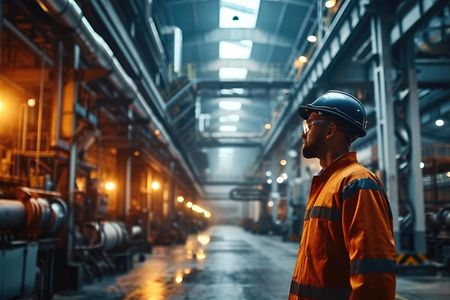 Engineer working at industry manufacturing. Generative AI.